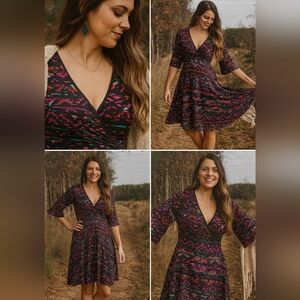 Women's Multicolor V-Neck Dress